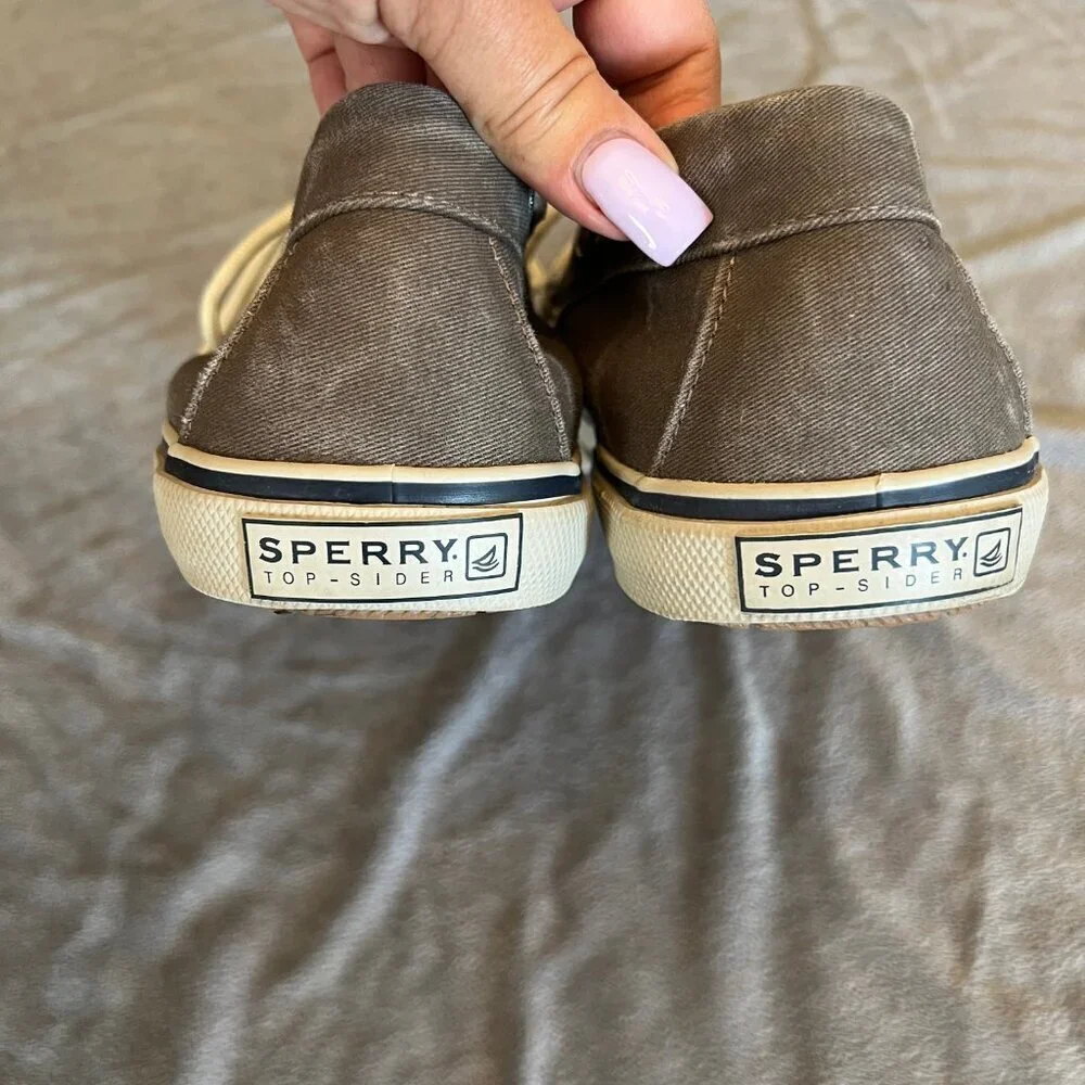Sperry Top Sider Lace Up Gray Canvas Boat Casual Shoes, Size 11 1/2